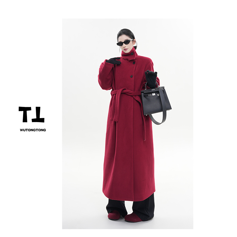 吴童童现货【魔女斗篷】冬季夹棉加厚纯色呢子大衣女长款外套61797