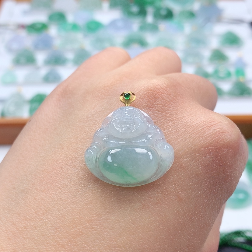 【闪购商品】翡翠吊坠(赠链)18K金镶嵌