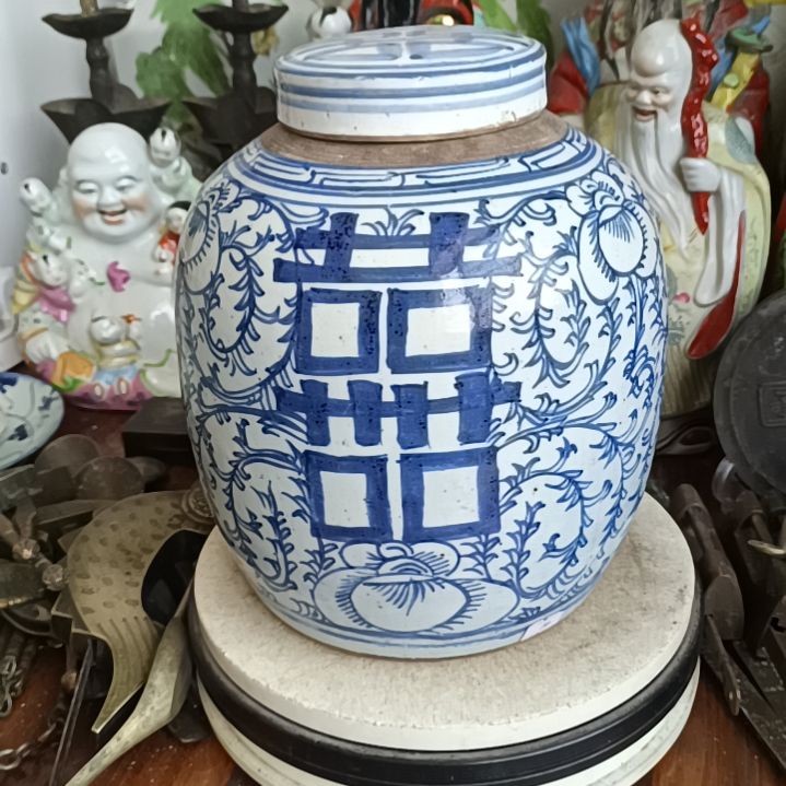 摆件双双双喜临门罐罐摆件青花陶瓷摆件
