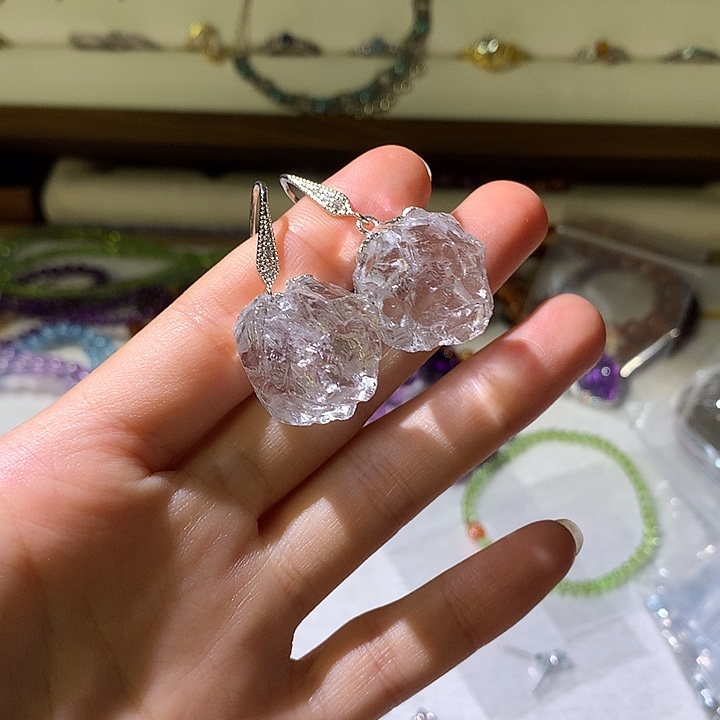 水晶耳饰银S925镶嵌不返运费