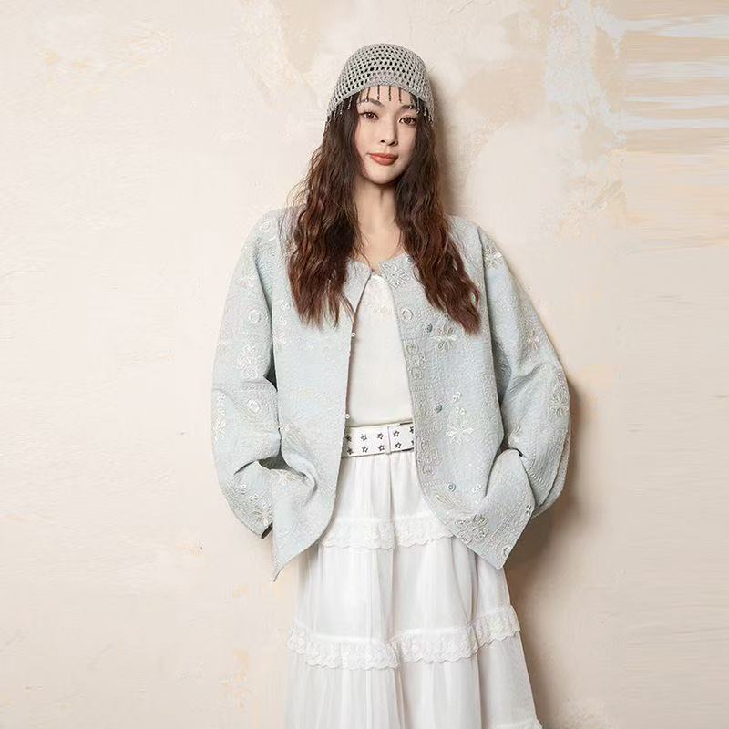 29复古新中式上衣常规款韩版女短外套宽松型防风秋冬气