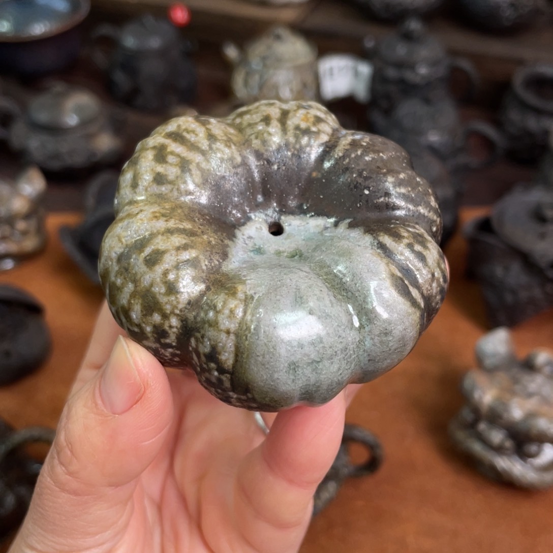 壶手工南瓜香插盖置茶宠