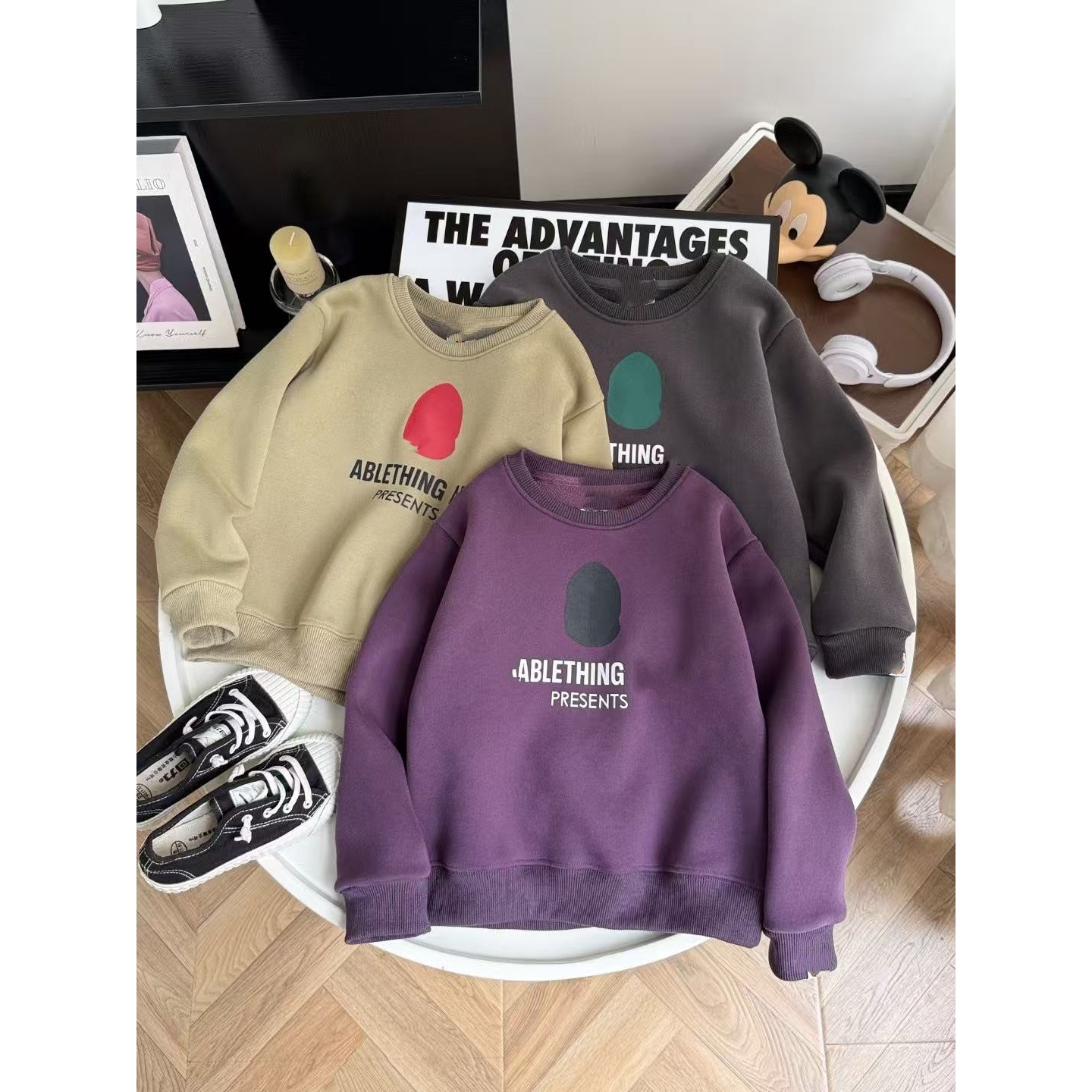 *D506【园人字母】时尚休闲百搭冬季加绒儿童卫衣