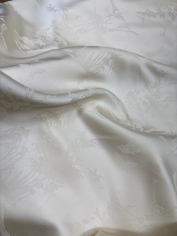 香槟色蝶飞鹊鸣 星光缎国风提花新中式服装面料