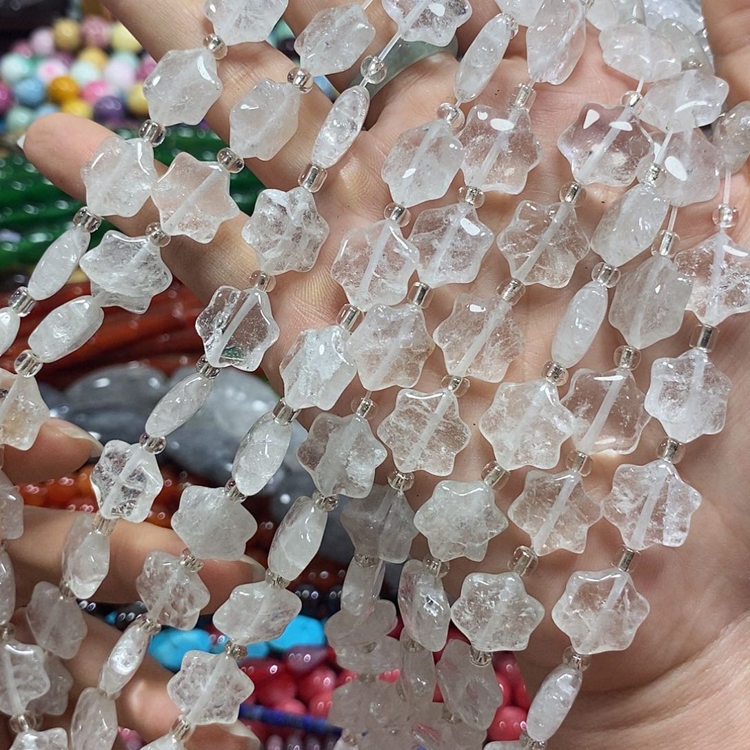 玛瑙/玉髓未镶嵌珠宝半成品白水晶花一条卡13mm