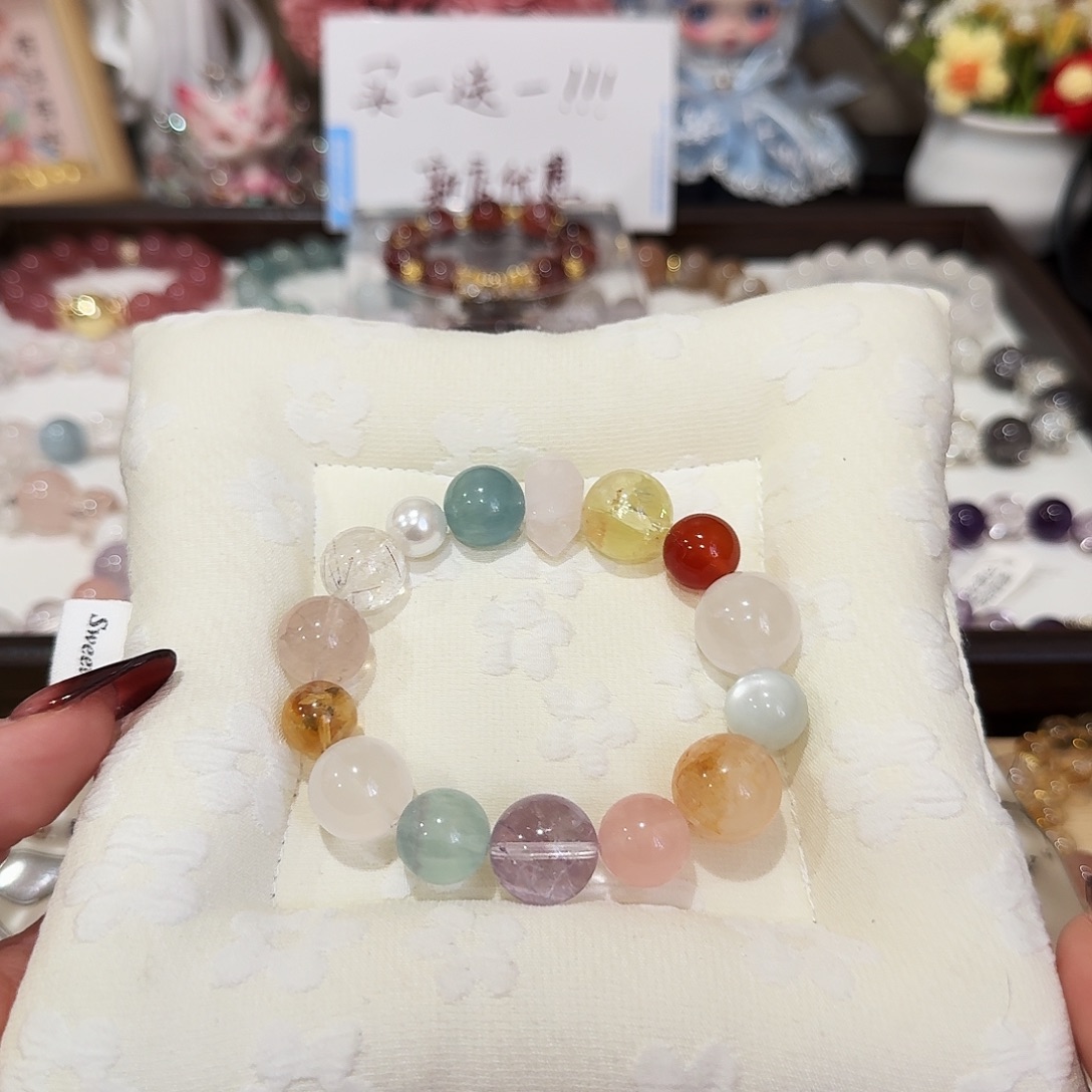 水晶手链银S925镶嵌多宝水晶