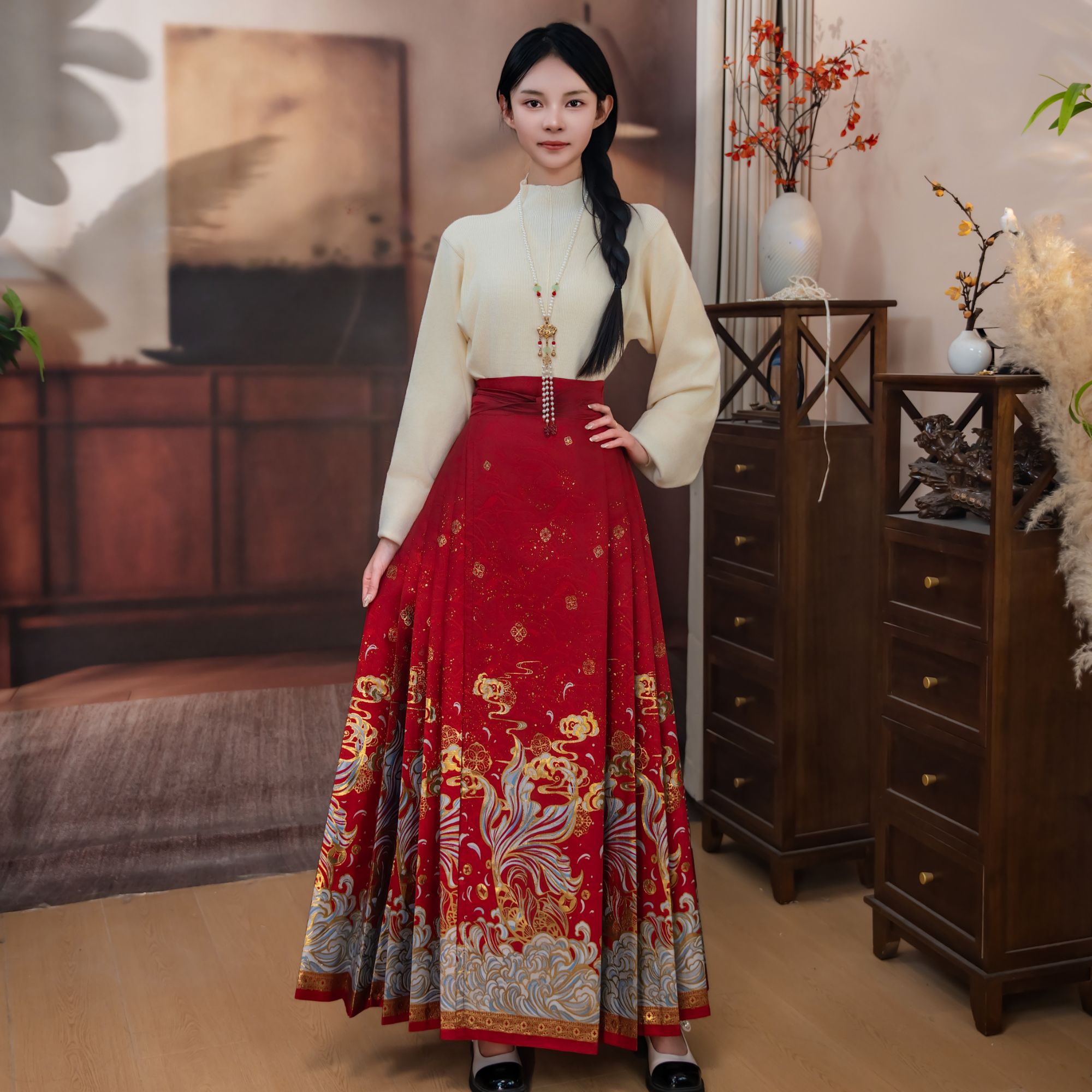 {鱼海星辰}织金织银妆花新款汉服小个子新中式红色古风