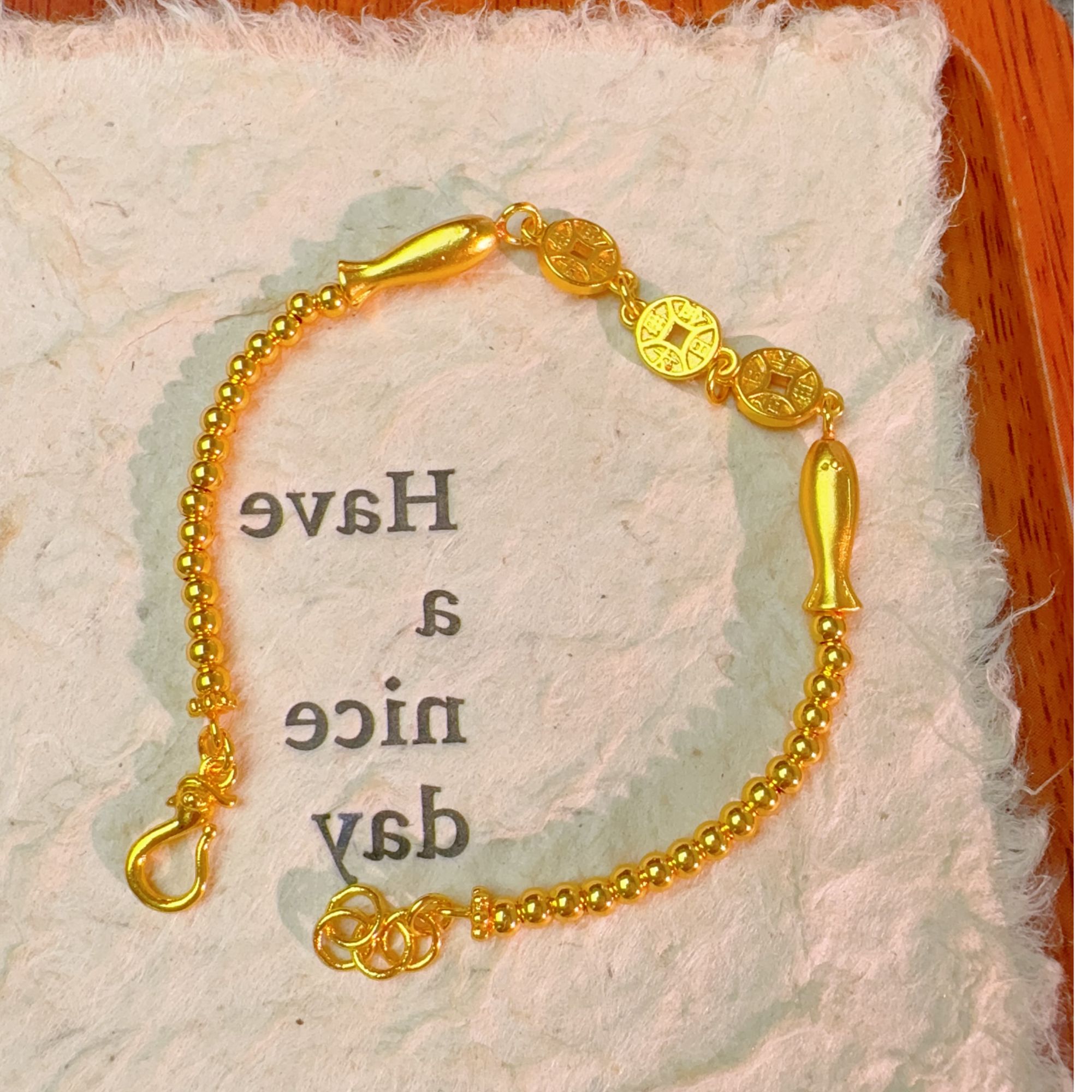 【丁老头甄选】金色鱼钱手链2076