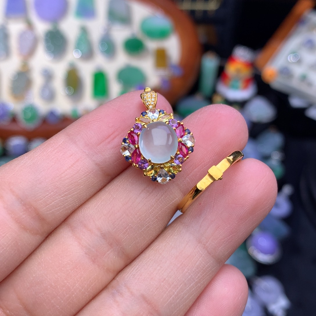 翡翠戒指18K金镶嵌蛋面两用款