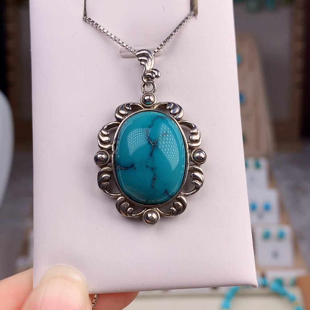 绿松石耳饰银S925镶嵌