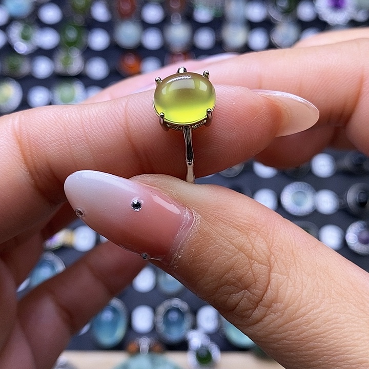 岫玉戒指银S925镶嵌戒指