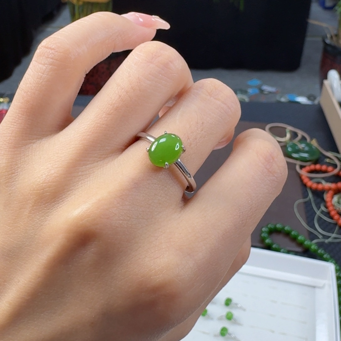 和田玉（碧玉）戒指银S925镶嵌