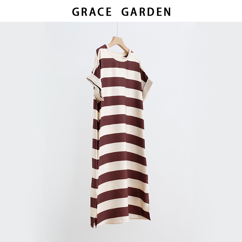 GRACE GARDEN【条纹裙！】宽松百搭粗横条纹连衣裙DR5E0705
