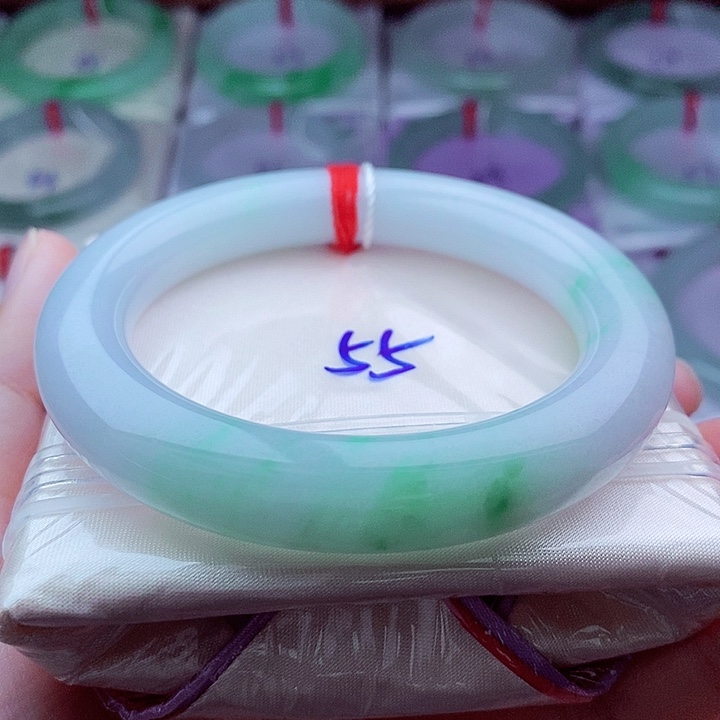 未镶嵌手镯（圆镯）翡翠0479-55圈口 金丝绿 大胖圆