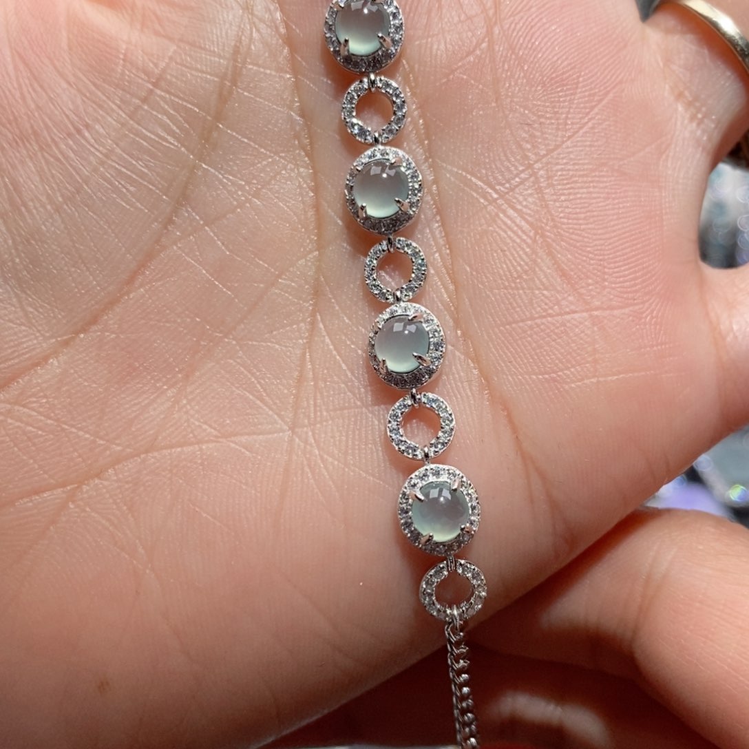 翡翠手链银S925镶嵌c c c