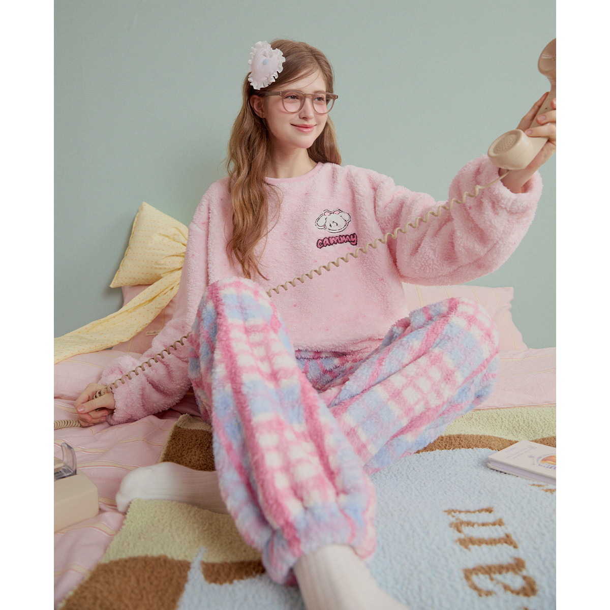 果壳｜【mikko联名】睡衣女秋冬加绒加厚格子高级感外穿家居服套
