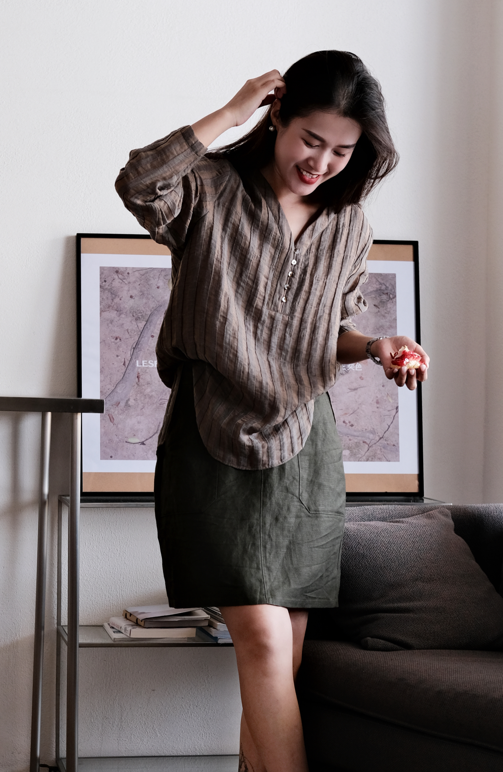 奕色【条纹半开襟衬衣】亚麻款