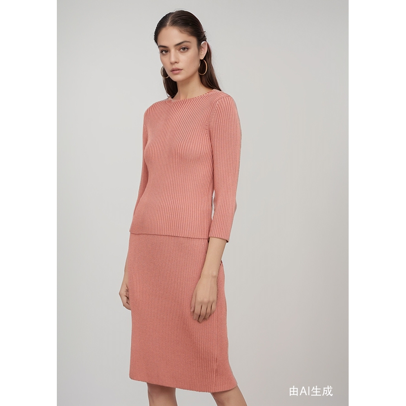 VINCE 春女美拉德罗纹混纺针织上衣