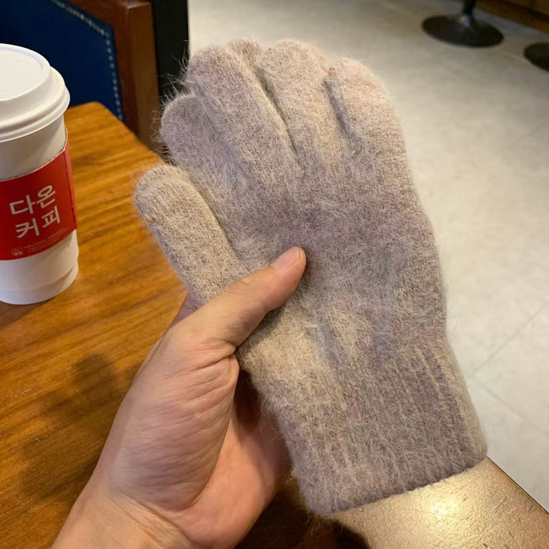 大人兔毛针织手套女士秋冬天ins韩版保暖防寒五指2025毛绒加厚
