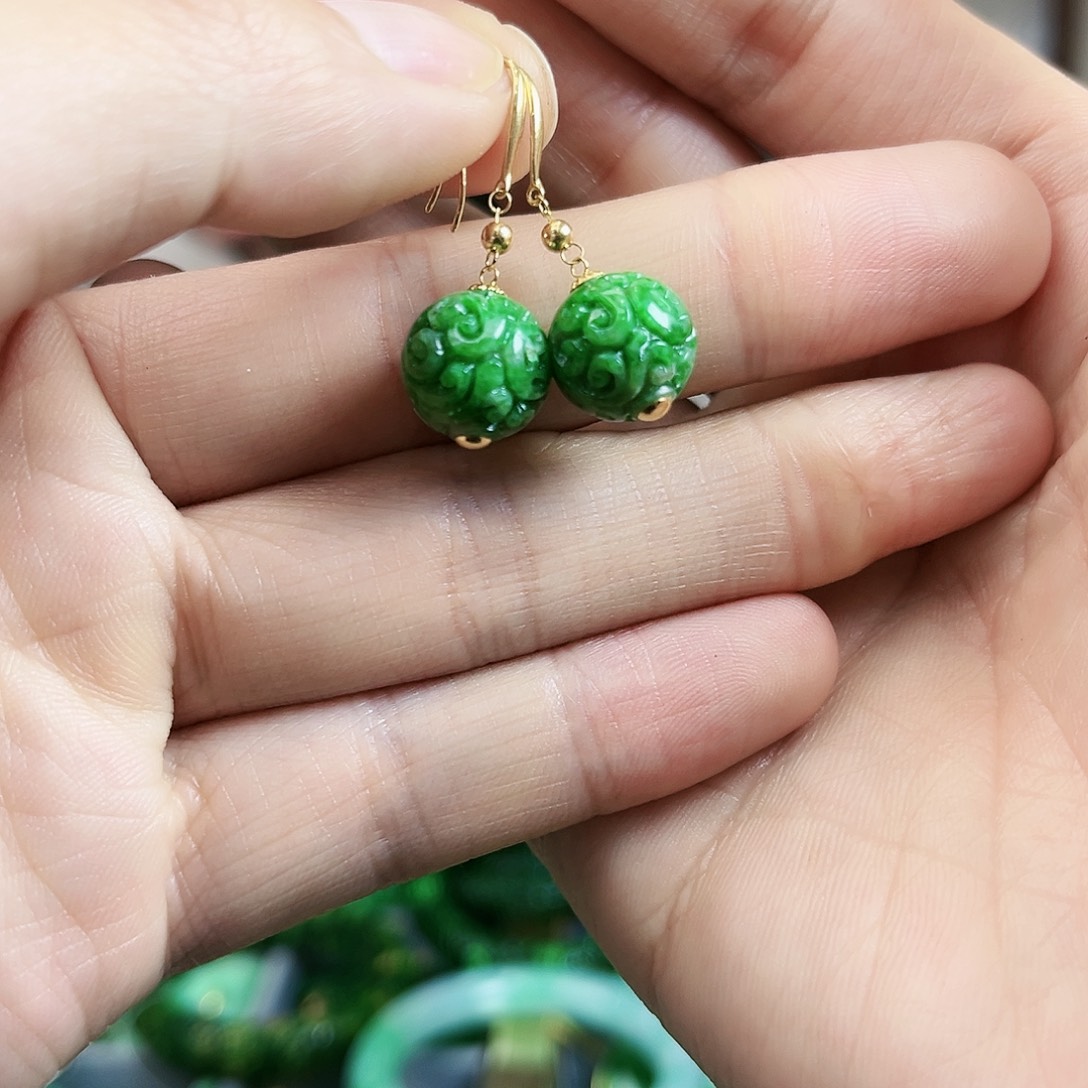 翡翠耳饰足金镶嵌耳饰