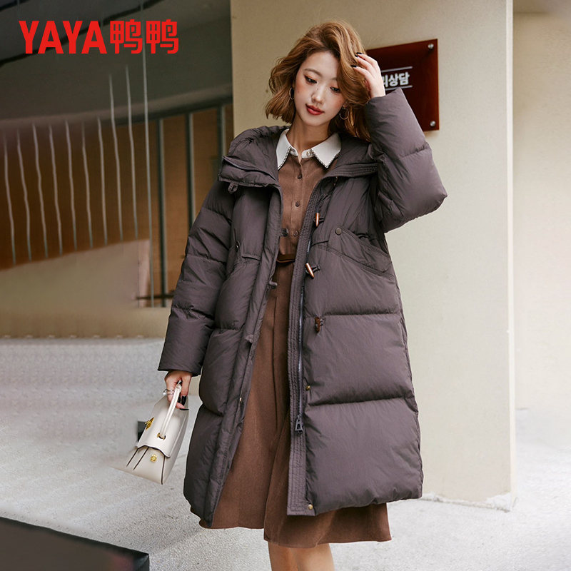 YAYA/鸭鸭冬季新款网红潮流女士连帽中长款连帽羽绒服YE4B619842N