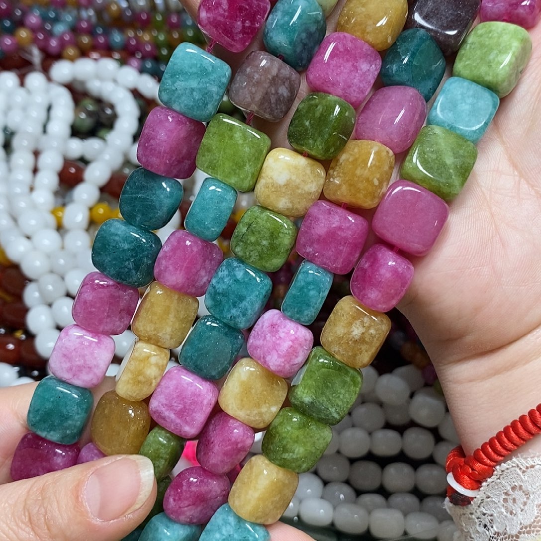 玛瑙/玉髓未镶嵌珠宝半成品碧玺方块一条卡14mm