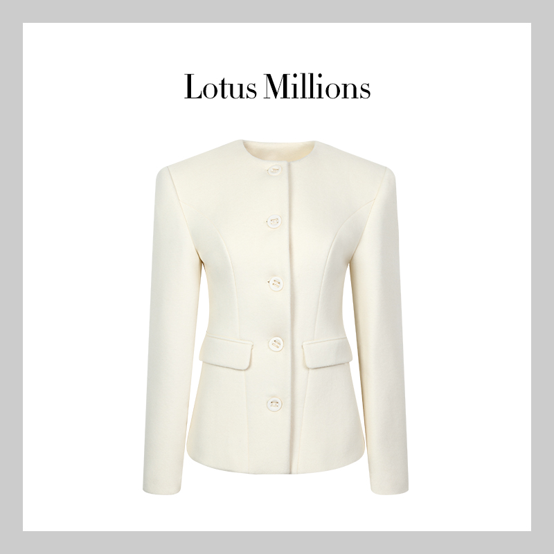 莲的百万【冬季恋歌】2024年新款白色西装套装气质毛呢小香风外套