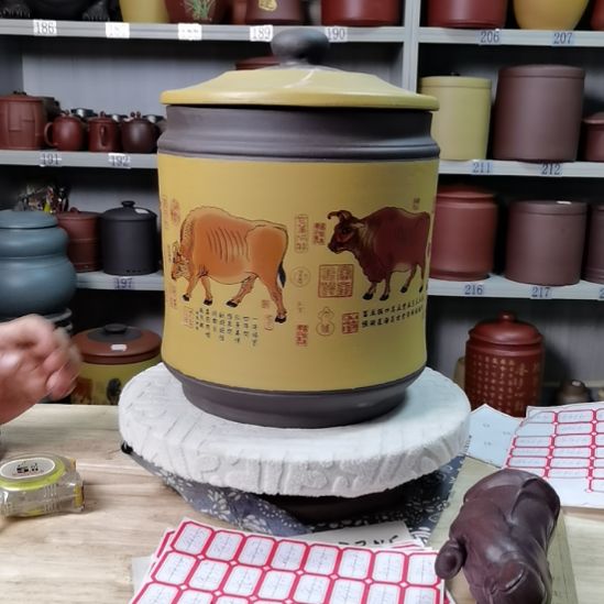 紫砂茶叶罐正品宝塔五牛图9