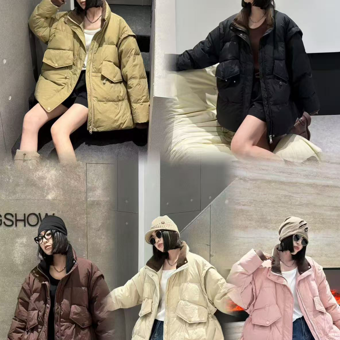 撞色拼接立领大码羽绒服女冬季2025新款宽松加厚保暖收腰面包服