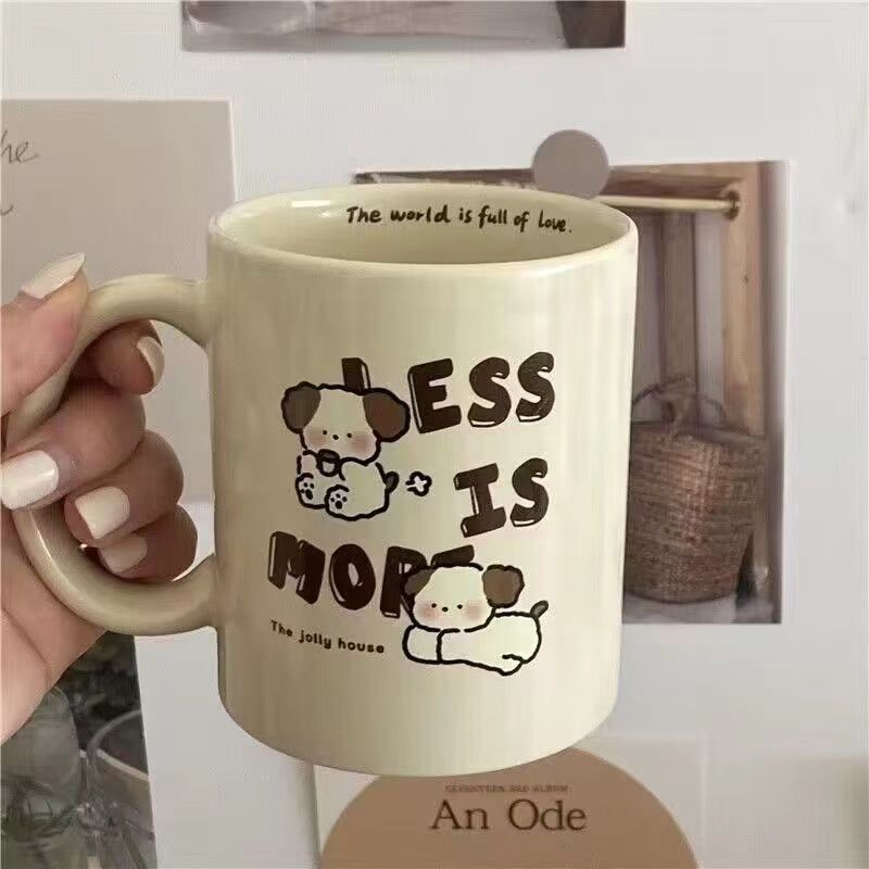 小狗卡通可爱杯子ins高颜值马克杯子陶瓷杯情侣勺子ins高颜值便宜