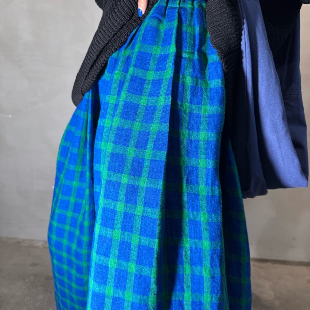 韩国休闲格子麻万能腰高克麻裤