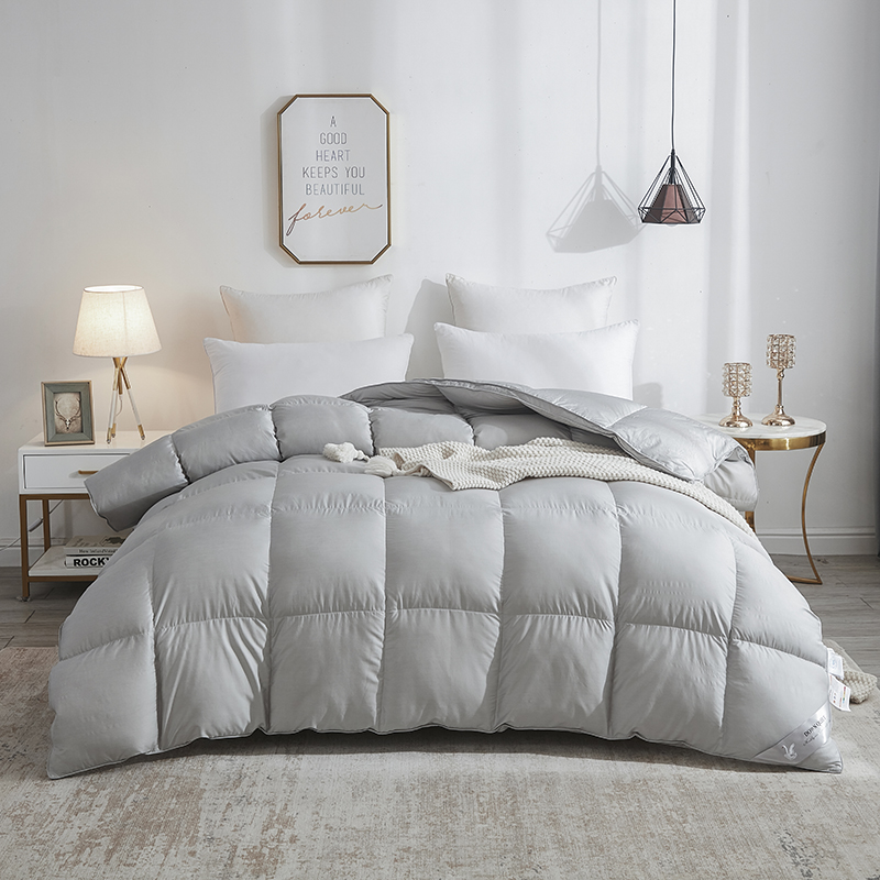 现场充绒平面羽绒被壳双边立体双人保暖自发热羽绒被恒温防钻绒