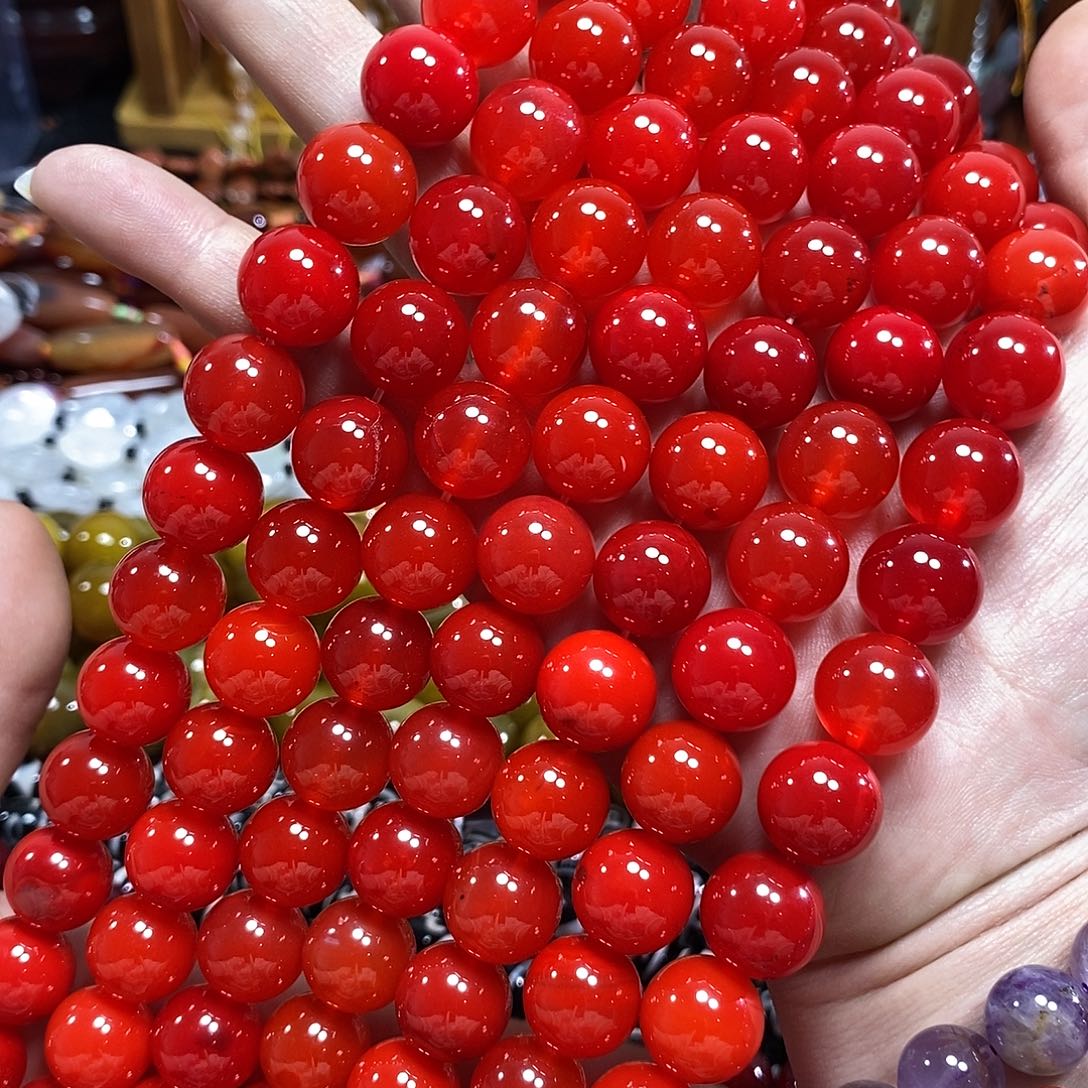 玛瑙/玉髓未镶嵌珠宝半成品鸽血红红玛瑙一条卡14mm