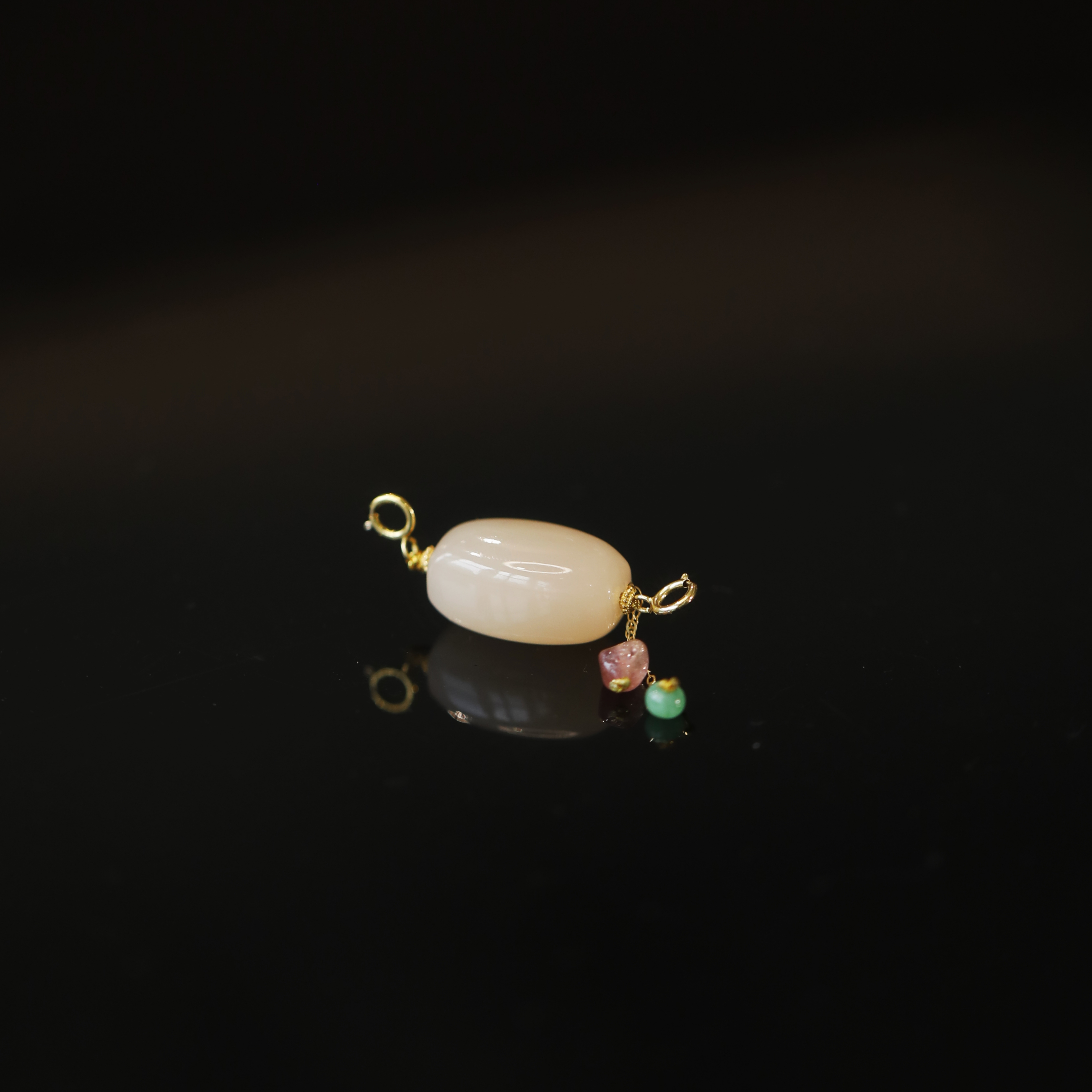 麦麦【疏棠】天然和田玉藕粉+翡翠+碧玺+18K  吊坠 多样性发一