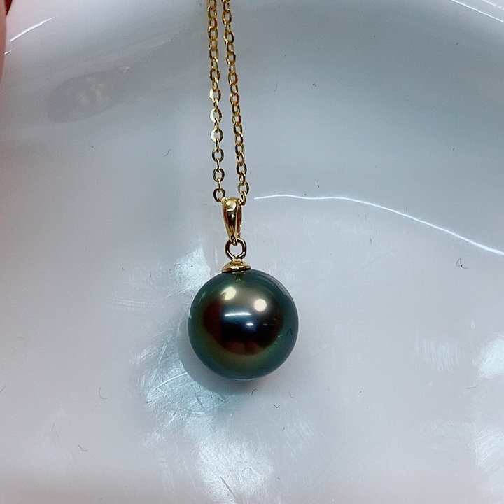 海水珍珠吊坠(不含链)18K金镶嵌大溪地11-12mm