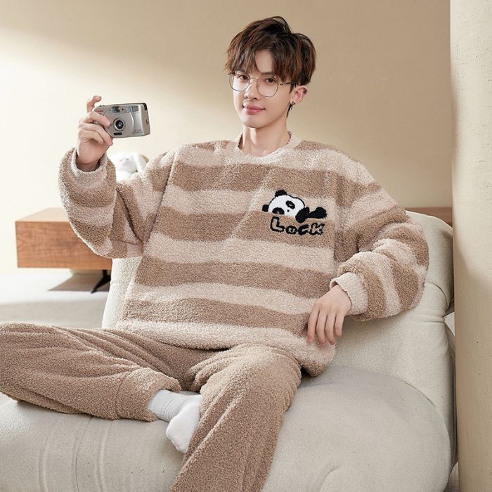 男女款睡衣秋冬季软绵绵加厚保暖圆领半边绒可外穿加肥加大300斤