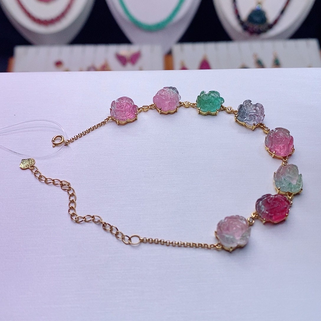 碧玺手链18K金镶嵌碧玺手链