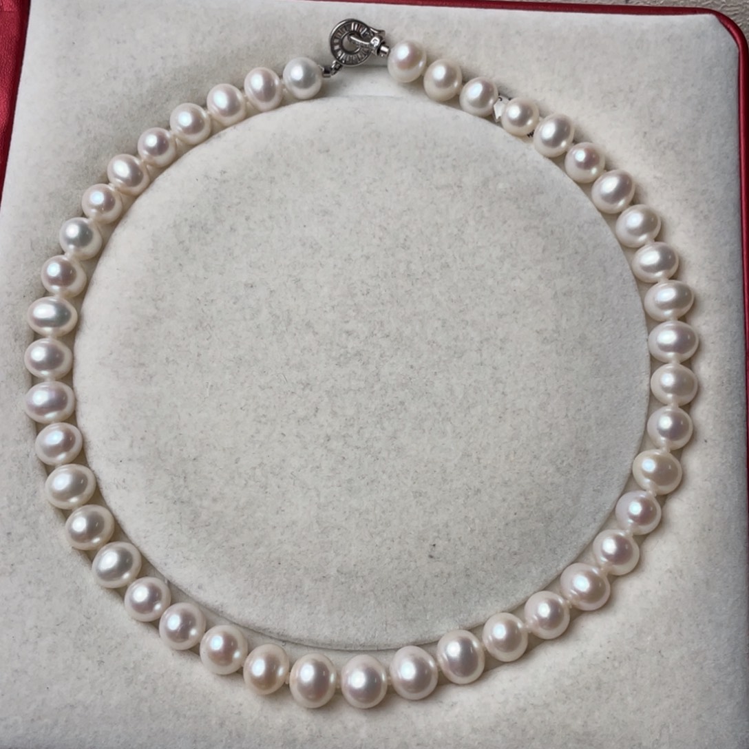 淡水珍珠颈饰银S925镶嵌9-10mm无核