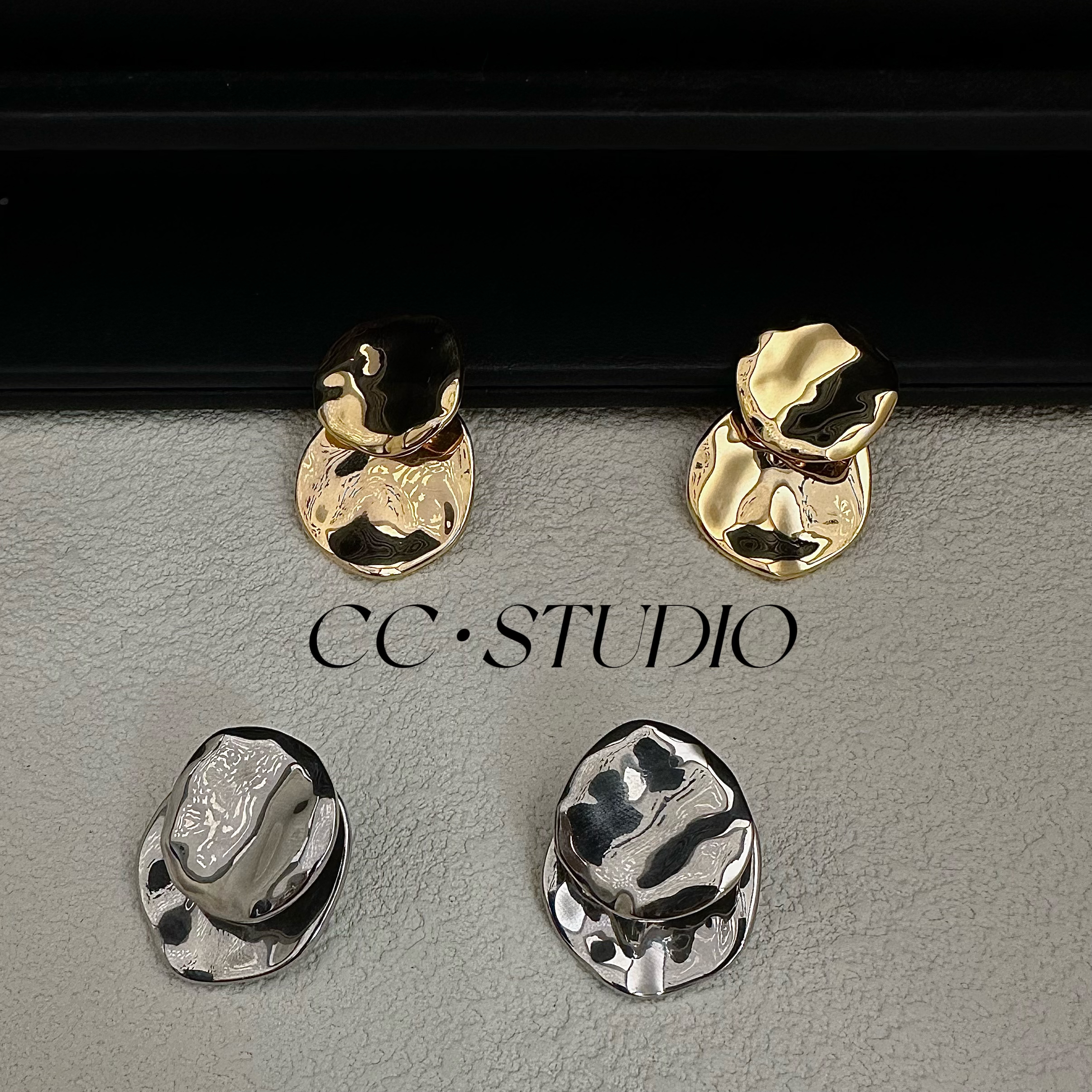 铜合金耳饰 多种戴法双层片片耳钉（欧美简约）