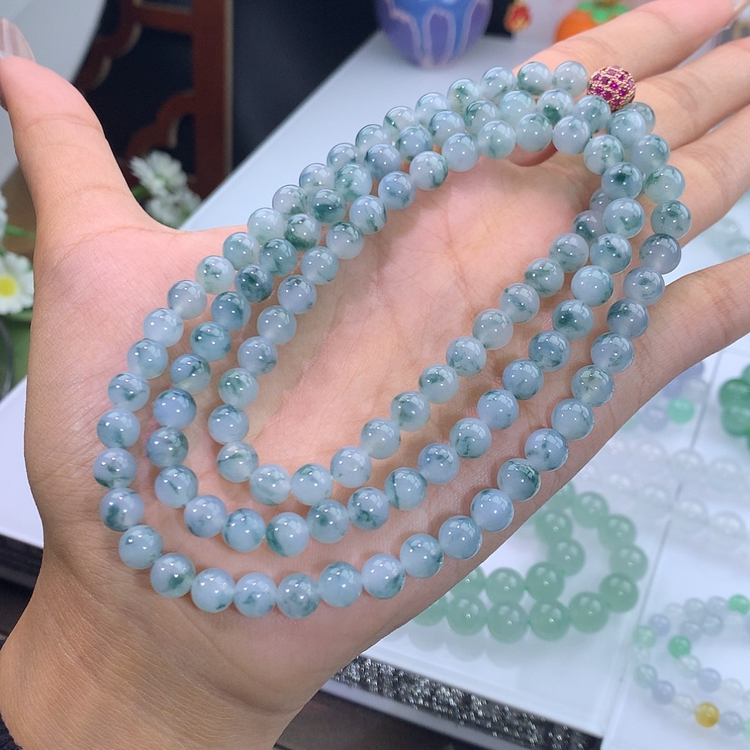 翡翠未镶嵌手链15号 冰飘蓝花项链