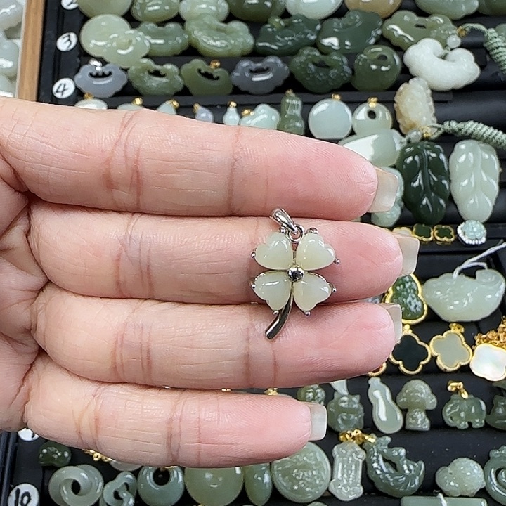 和田玉银S925镶嵌吊坠(不含链)