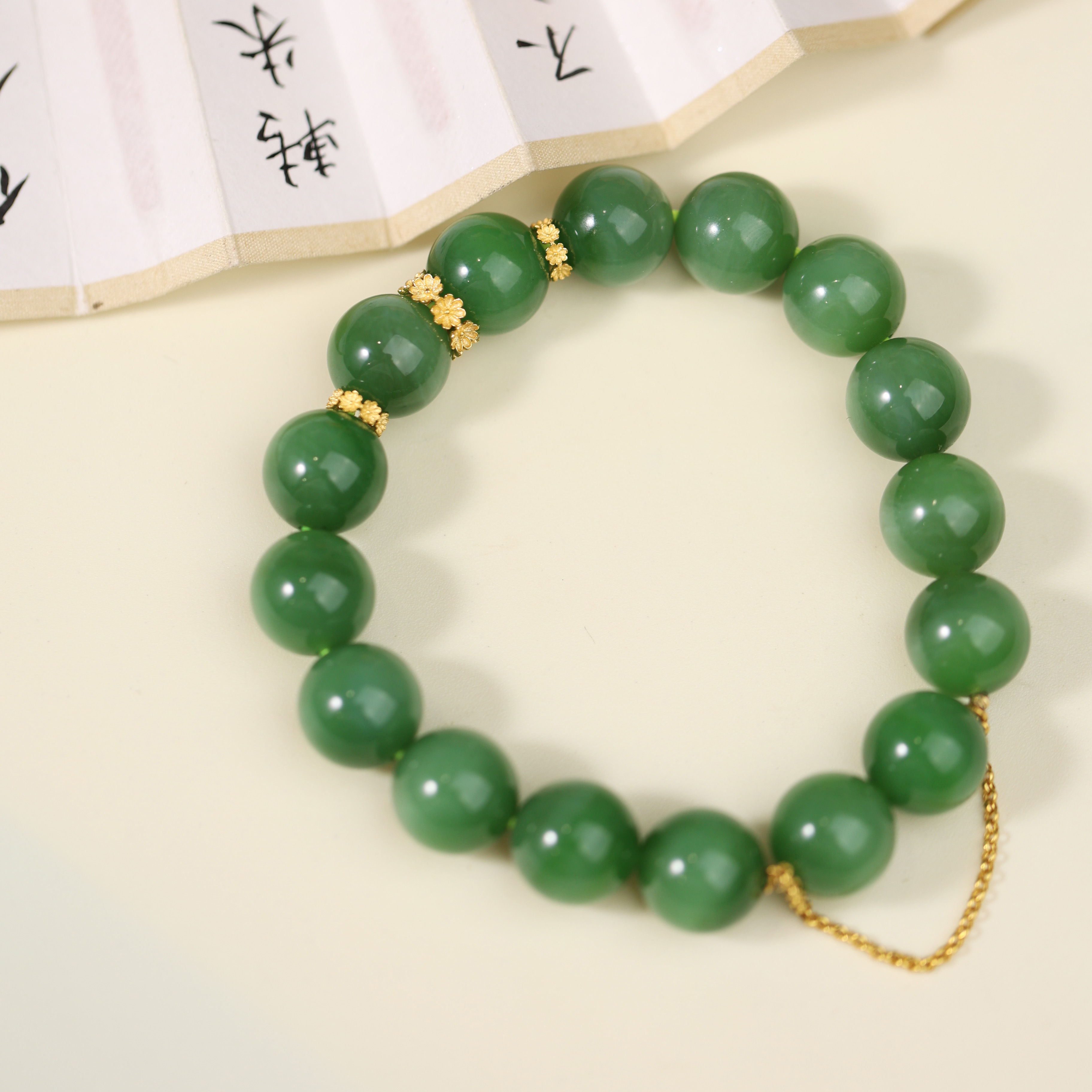 【照碧】原创国风新中式手工设计和田碧玉猫眼手串