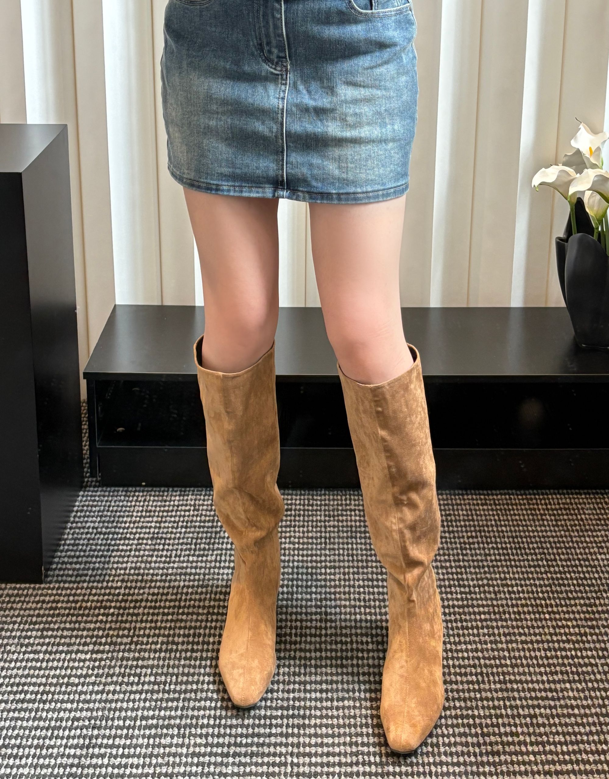 【shuge】  新款简约堆堆靴 平底百搭长靴及膝靴