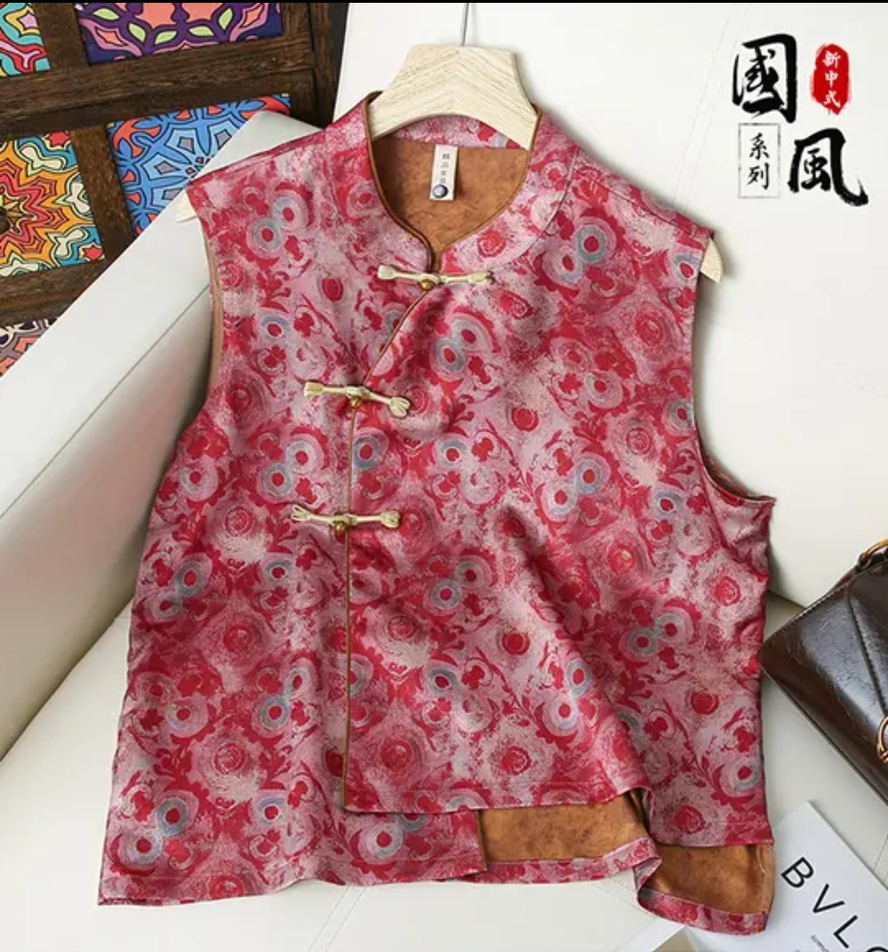 K061新中式国风无袖上衣夏季爆款时尚复古国风印花盘扣小衫女
