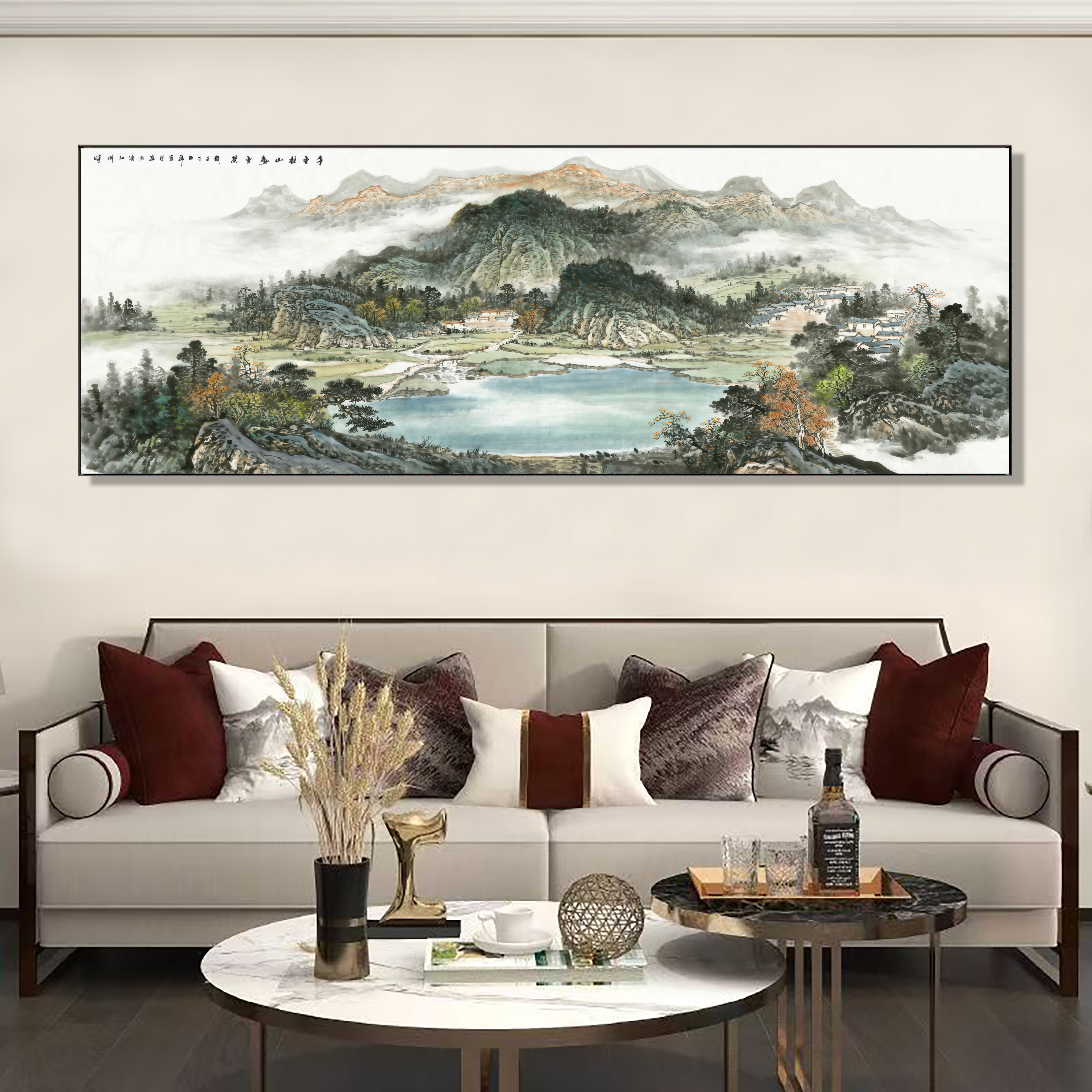 风景山水国画客厅沙发背景墙装饰画办公室挂画聚宝盆70200