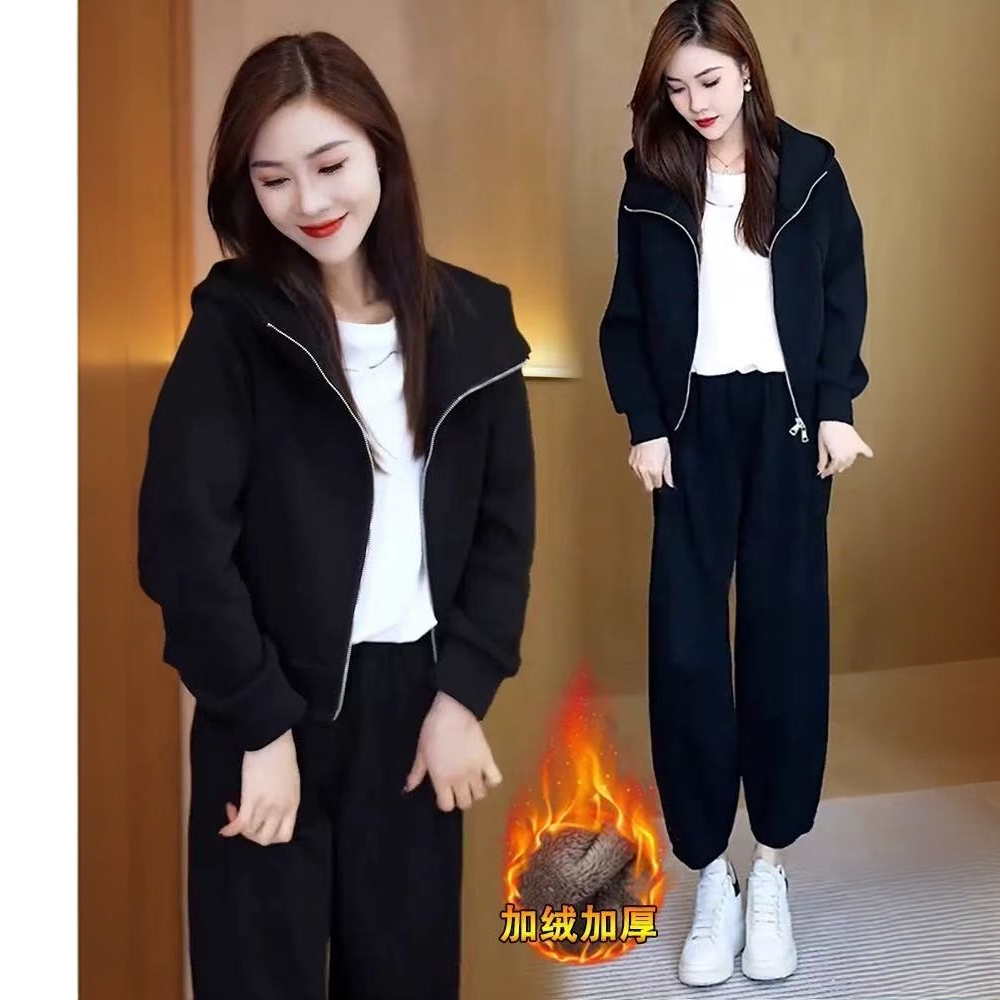 2601#【衣长58】秋冬款百搭加绒加厚连帽卫衣外套