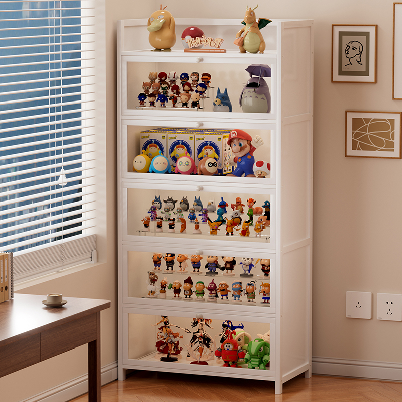 书柜置物架落地家用储物柜儿童书架子防尘亚克力带柜门展示柜痛柜