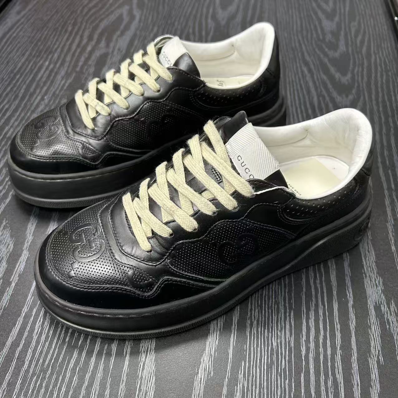 95新 GUCCI/古驰 男士黑色老花暗纹厚底饼干鞋39欧码Lb952  39  