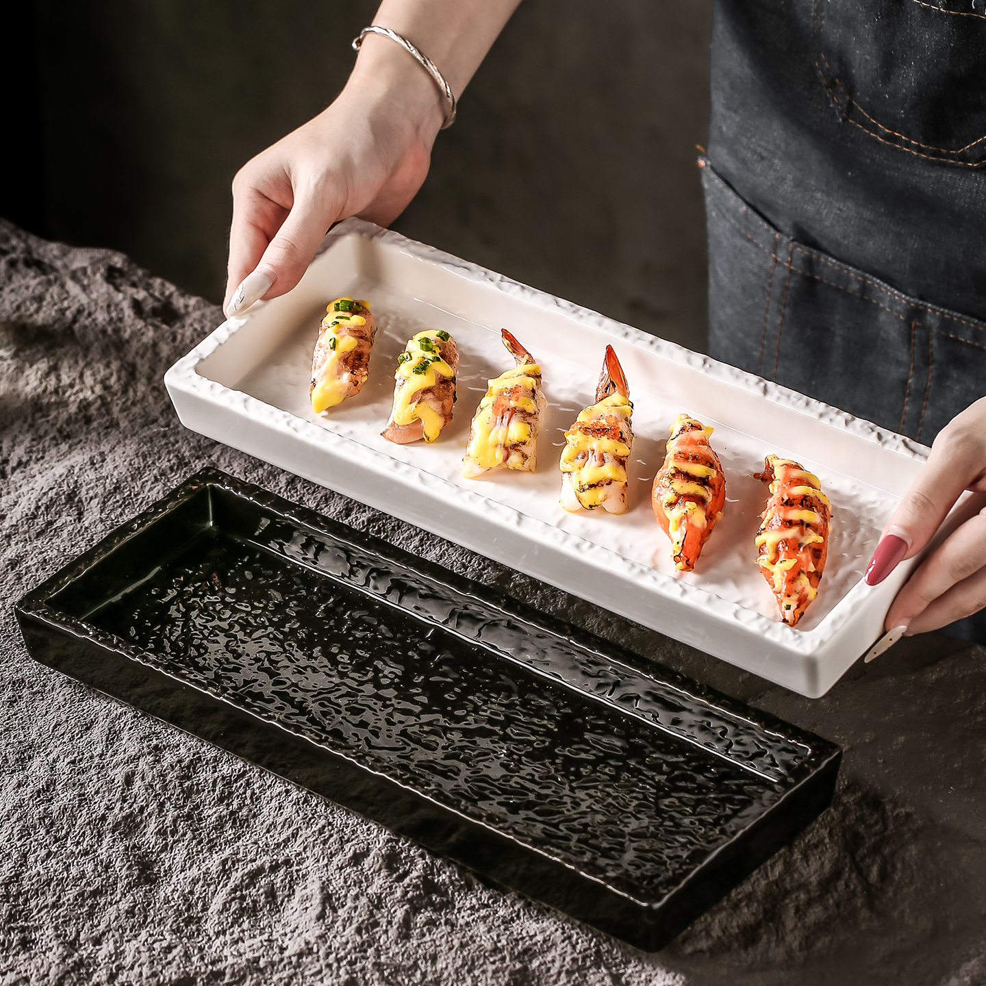 水波纹盘子菜盘家用2025新款陶瓷蒸鱼专用盘高级感长方形托盘