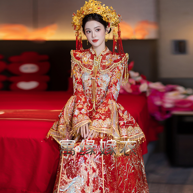 秀禾服冬季新款喜庆结婚嫁衣气质新娘婚纱出阁敬酒礼服中式迎亲服